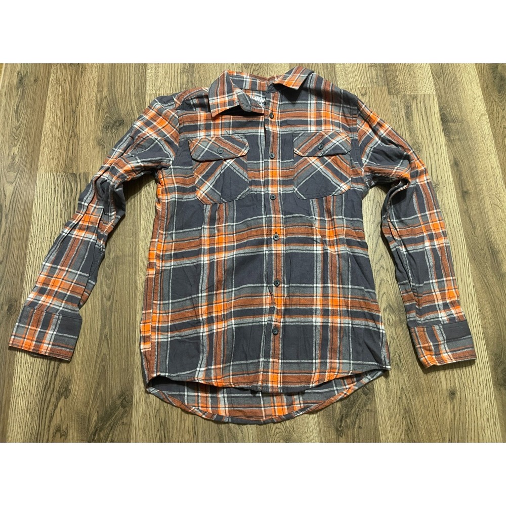 HAWK Shirt, Boy's Size Large, Orange Gray, Plaid, Button Up Long Sleeve